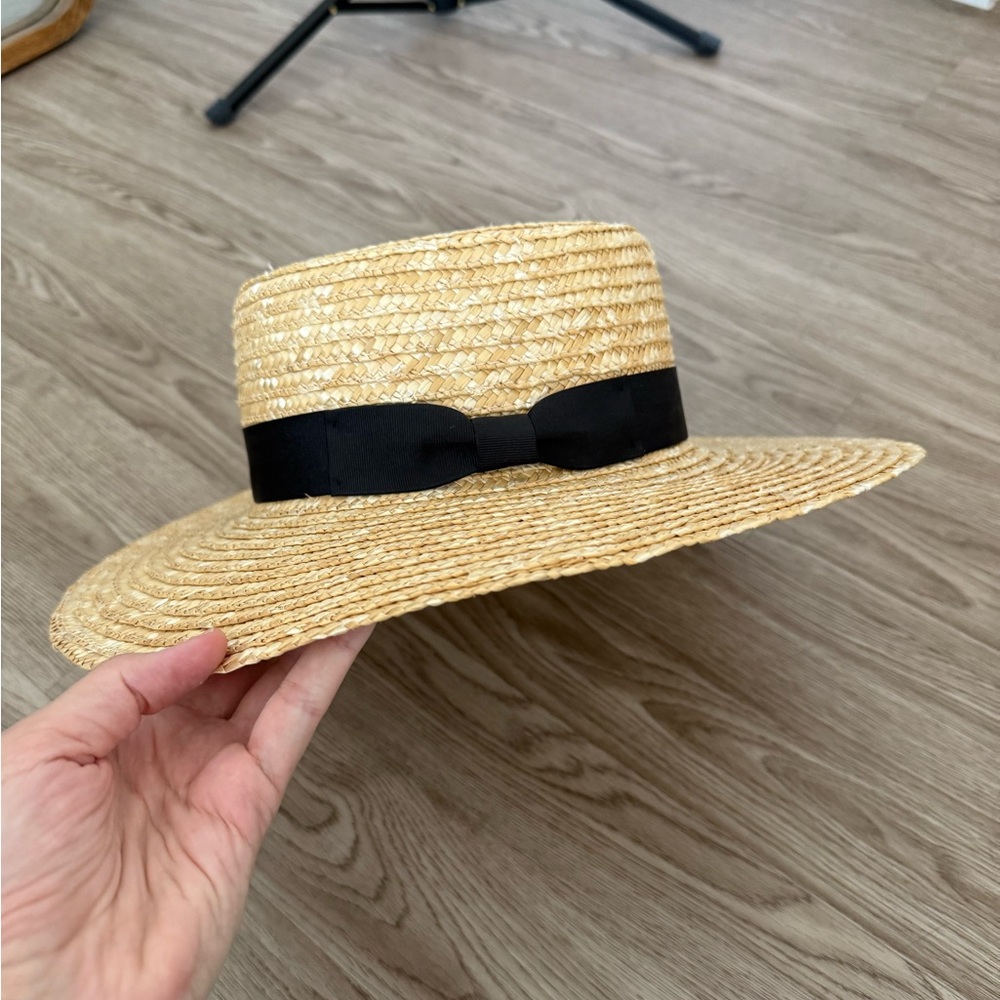Lack Of Color Straw Boater Hat with Black Band